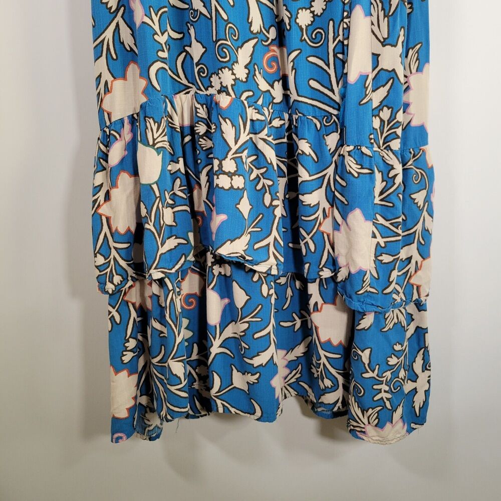 KNOX ROSE Blue Floral Wrap Maxi Dress Size 2X Tiered Ruffle Skirt Layers V Neck - Picture 6 of 10
